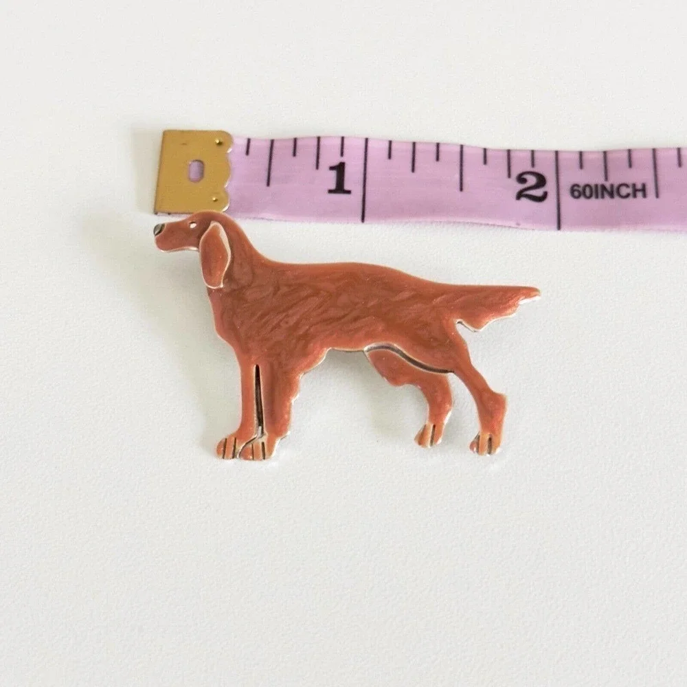 Anne & Jane Vintage 925 Sterling Silver Enameled Dog Irish Setter Brooch Pin